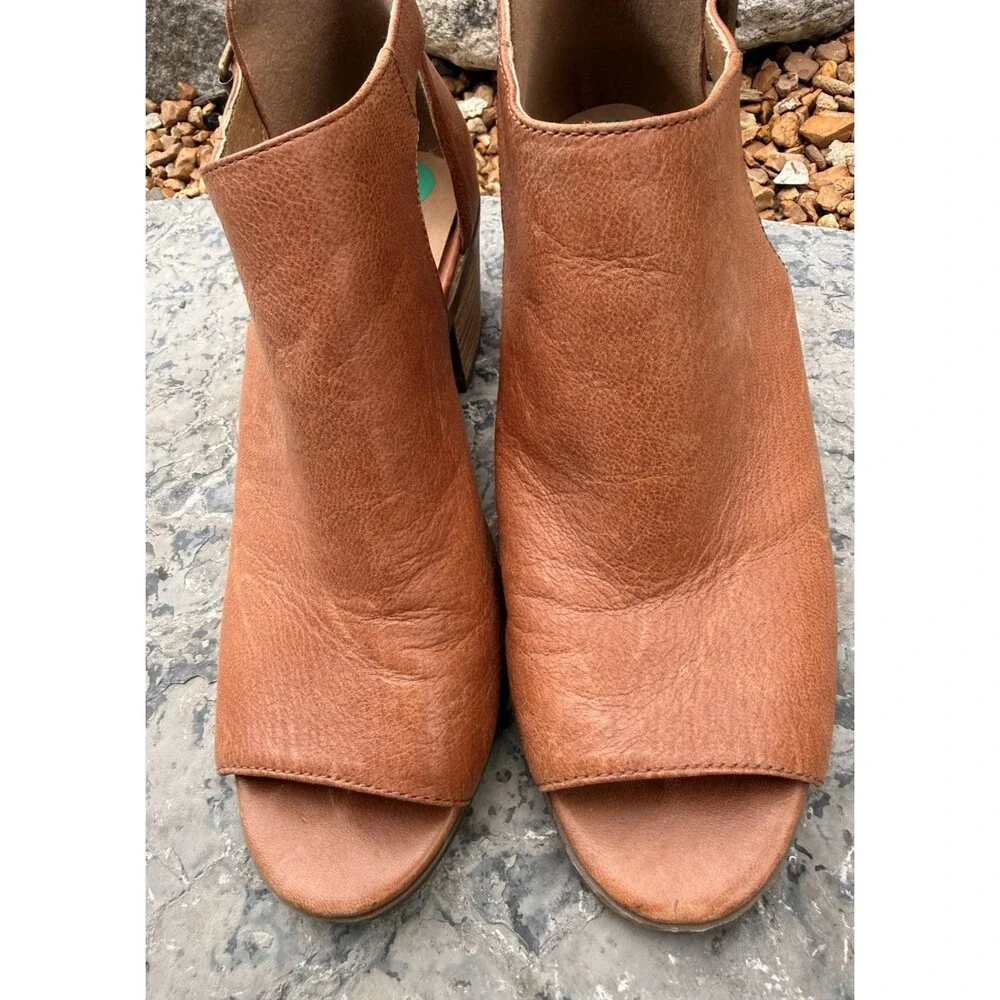 Lucky Brand Barimo Open Toe Booties Women Size 8 M Brown Leather Block Heels